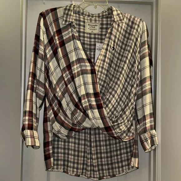 Abercrombie & Fitch Wrap Front White Flannel Shirt - Picture 1 of 7